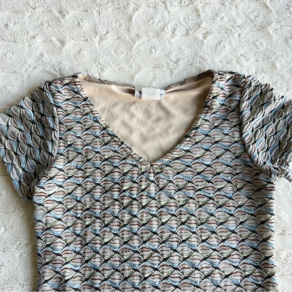 Wrapper Short Sleeve VNeck Tee Top Womens Medium Multicolor Patterned AOP Vtg - Picture 3 of 10